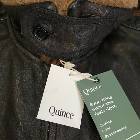 NWT Quince Shearling Collar Leather Flight Jacket Mens L Rich Brown - Picture 7 of 16